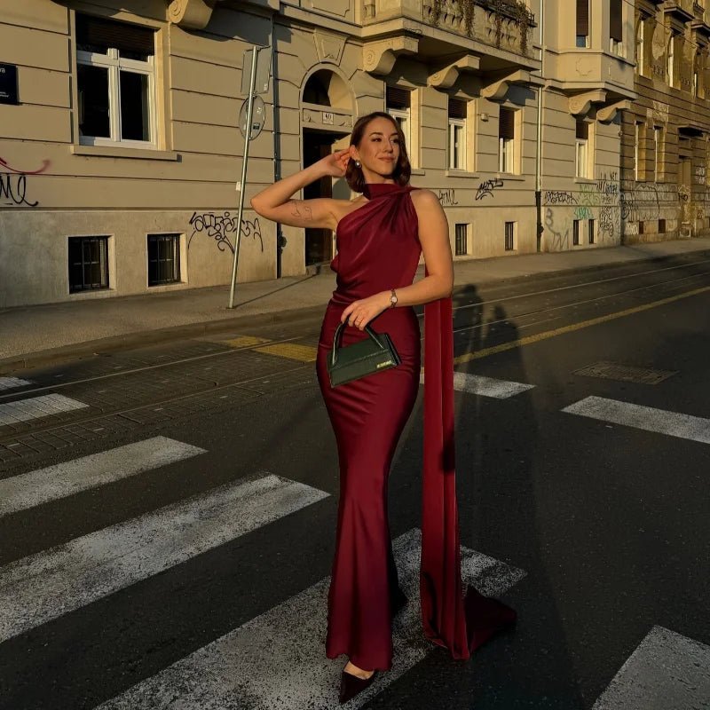Demetra Satin Halter Backless Evening Gown - Elegant Occasion Dress for Women - Image 3