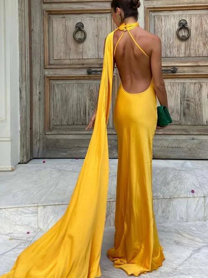 Demetra Satin Halter Backless Evening Gown - Elegant Occasion Dress for Women - Image 8