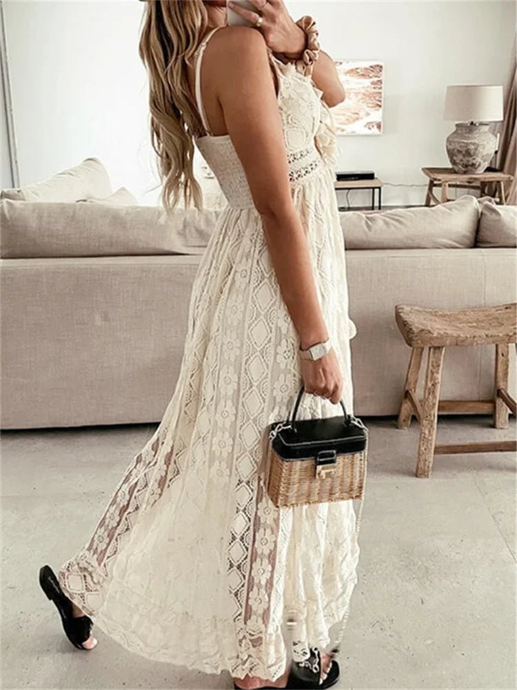 Esra Sleeveless Lace V-Neck Maxi Dress - Elegant Occasion Dress for Women - Image 4