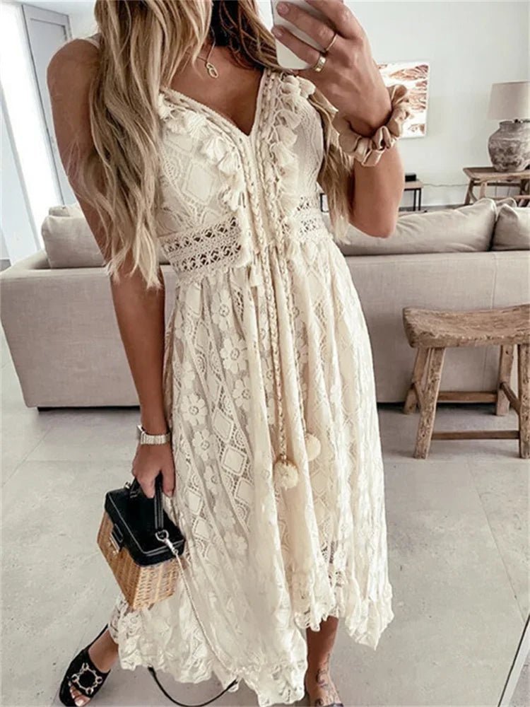 Esra Sleeveless Lace V-Neck Maxi Dress - Elegant Occasion Dress for Women - Image 3