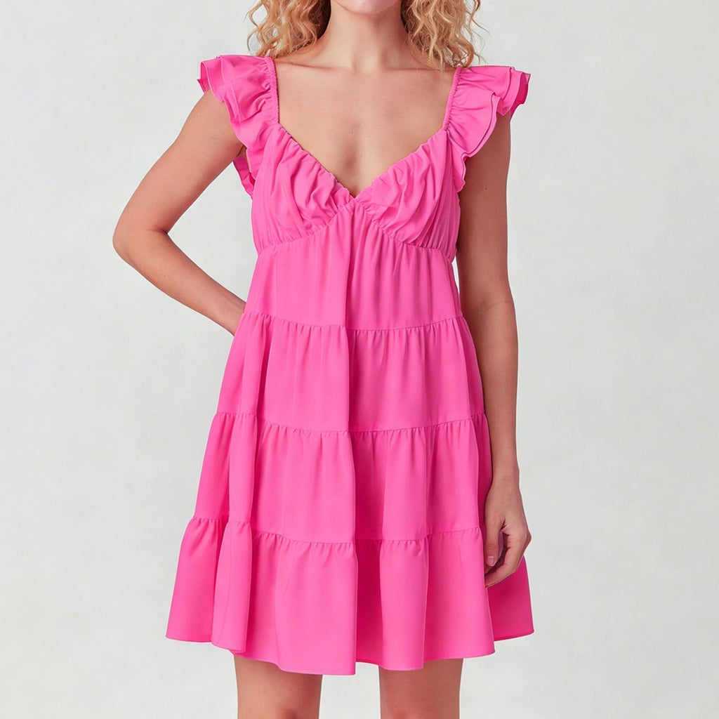 Eulalia Flutter Sleeve Tiered Mini Dress - Elegant Occasion Dress for Women - Image 3