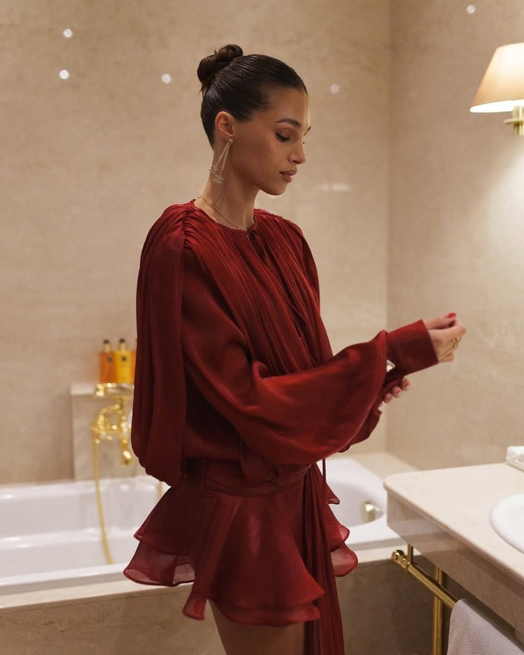 Gwyneth Blouson Mini Dress for Women - Pleated Ruffle Garden Party Dress - Image 9