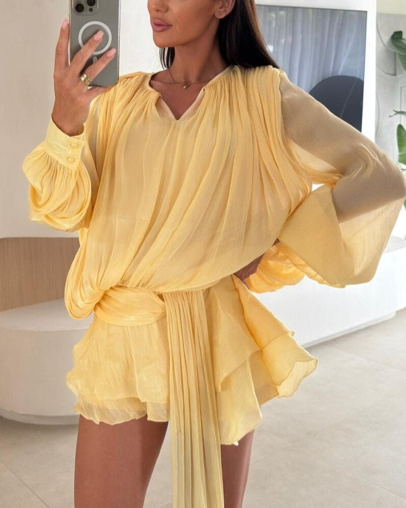 Gwyneth Blouson Mini Dress for Women - Pleated Ruffle Garden Party Dress - Image 12