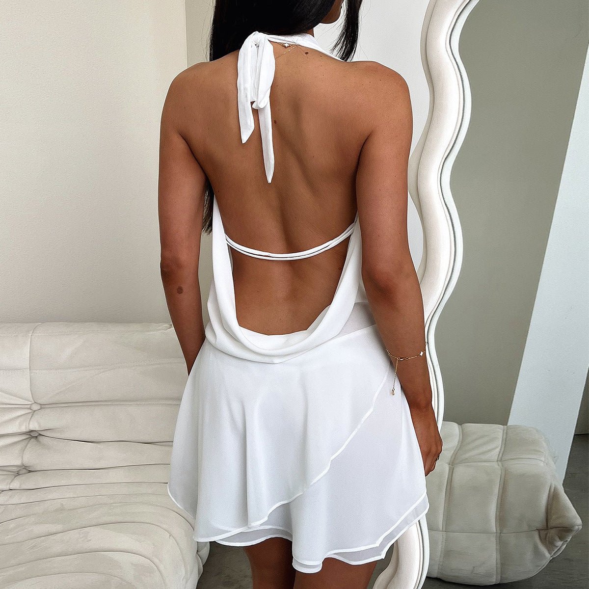 Hailey Halter Backless Mini Dress - Sleeveless Elegant Evening Style - Image 3