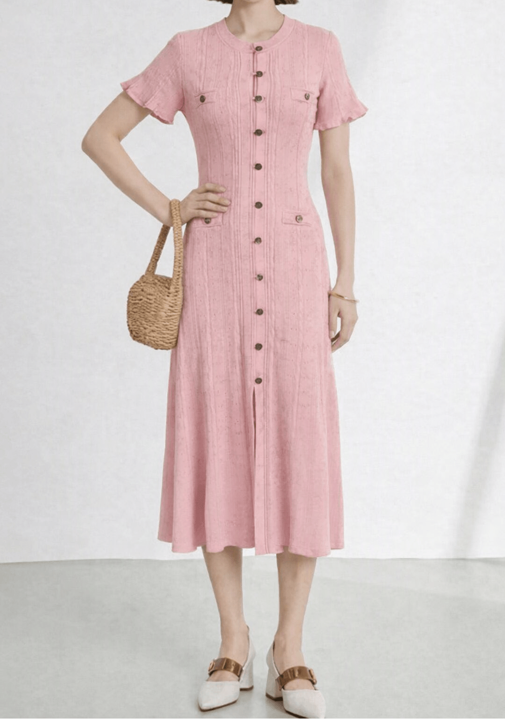 Brigette French V-Neck Knitted Slit Dress - Elegant Occasion Dress for Women - Image 7