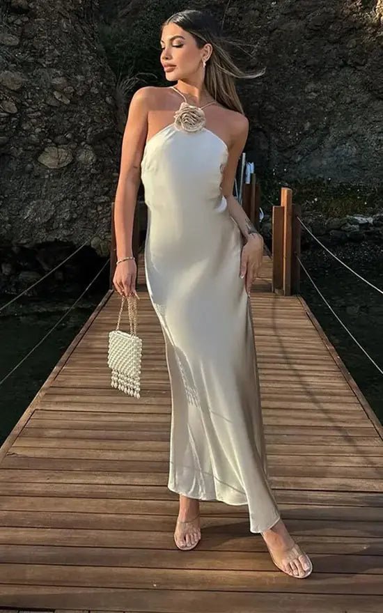 Harper Satin Halter Maxi Dress - Elegant Occasion Dress for Women - Image 6