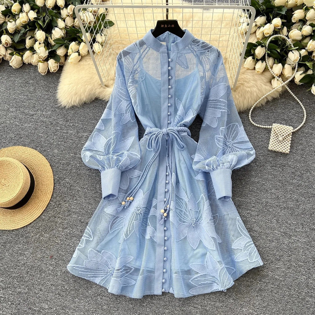 Beatrice Embroidered Lace Belted Dress - Elegant Occasion Dress for Women - Image 4