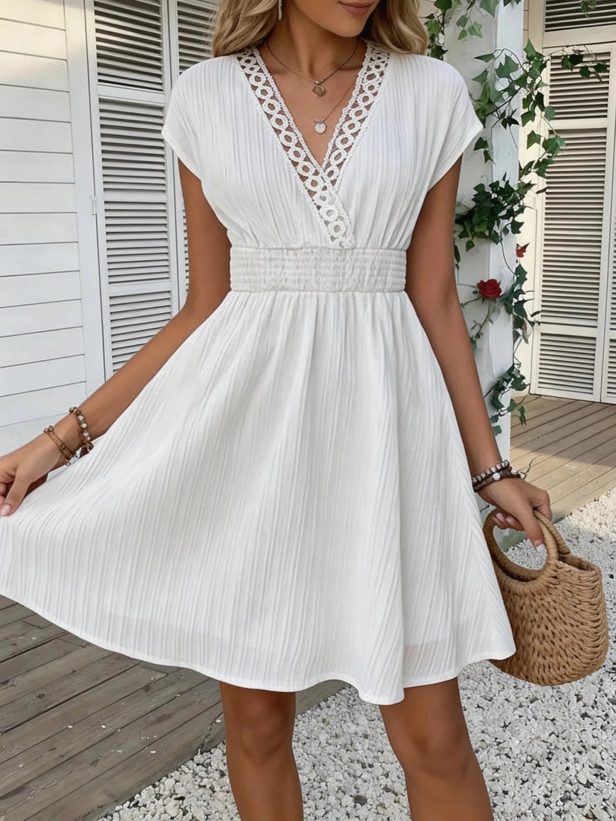 Ilaria French Lace V-Neck Fitted Dress - Elegant Occasion Dress for Women