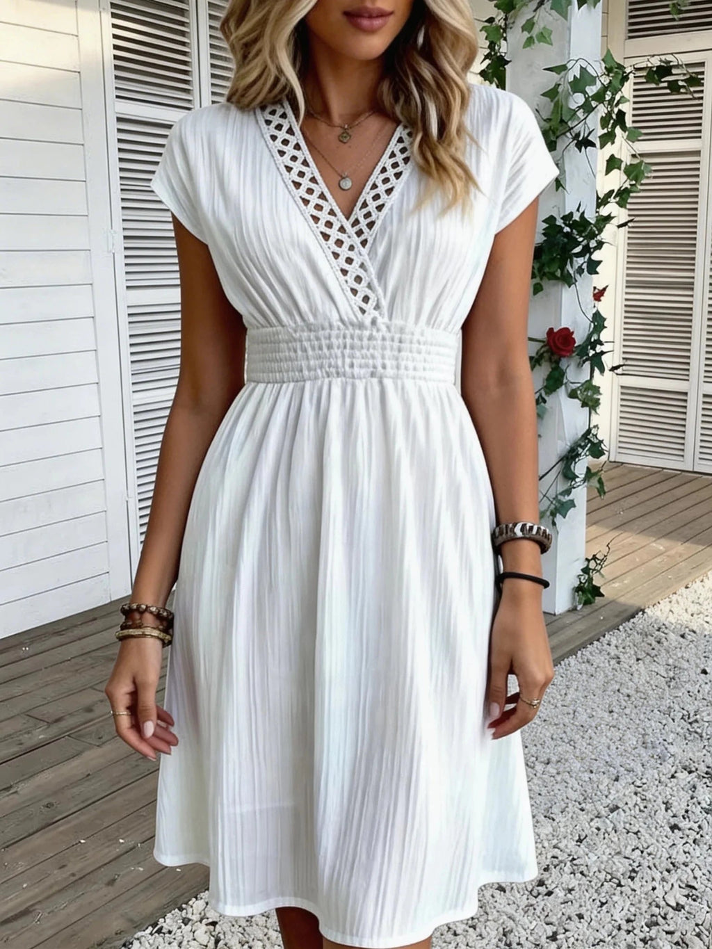 Ilaria French Lace V-Neck Fitted Dress - Elegant Occasion Dress for Women - Image 3