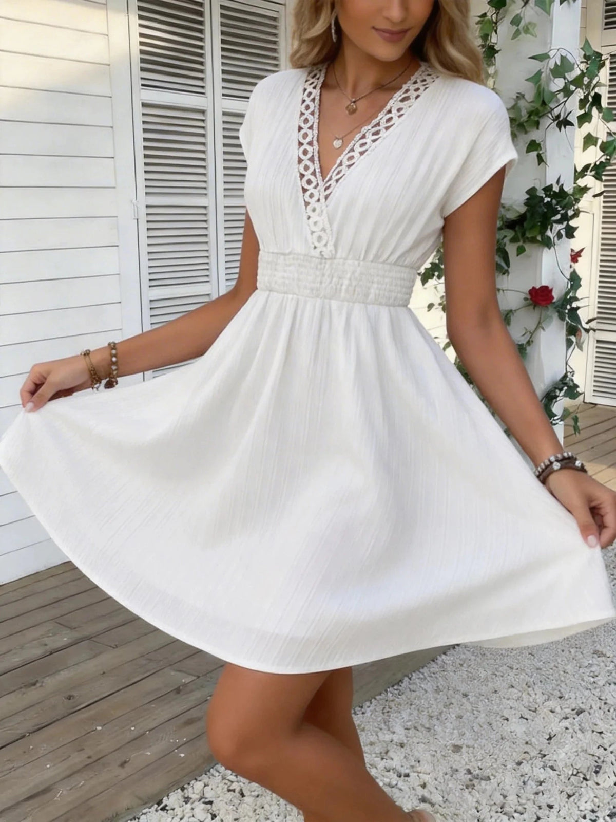 Ilaria French Lace V-Neck Fitted Dress - Elegant Occasion Dress for Women - Image 6