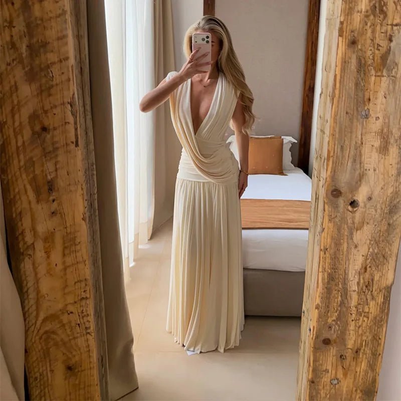 Alicia Draped V-Neck Maxi Dress - Elegant Occasion Dress for Women