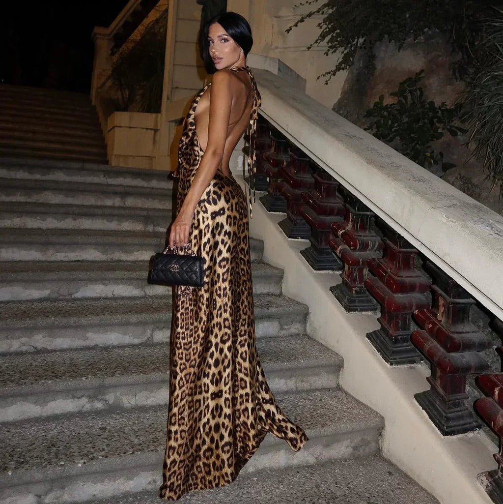 Anya Leopard Print Halter Backless Maxi Dress - Elegant Occasion Dress for Women - Image 2