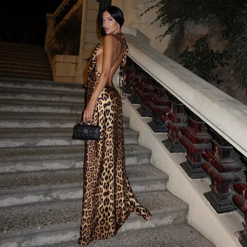 Anya Leopard Print Halter Backless Maxi Dress - Elegant Occasion Dress for Women - Image 2