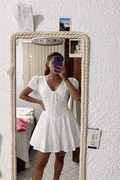 Jane Puff Sleeve Embroidered Mini Dress - Elegant Occasion Dress for Women