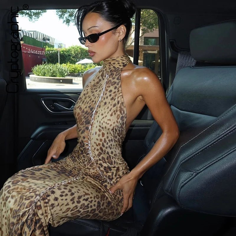 Janice Backless Leopard Print Halter Maxi Dress - Image 2