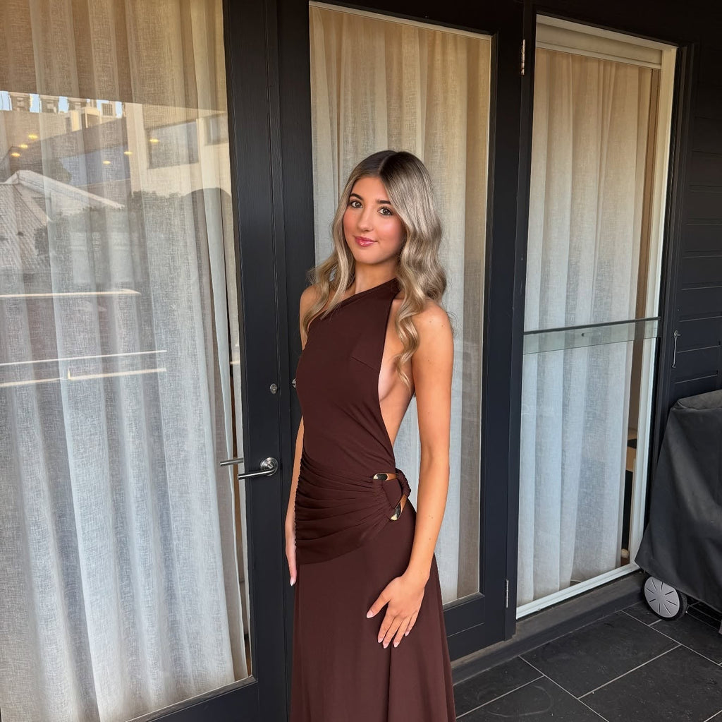 Celeste One-Shoulder Bodycon Maxi Dress - Backless Evening Dress with Ribbon Detail - Image 7