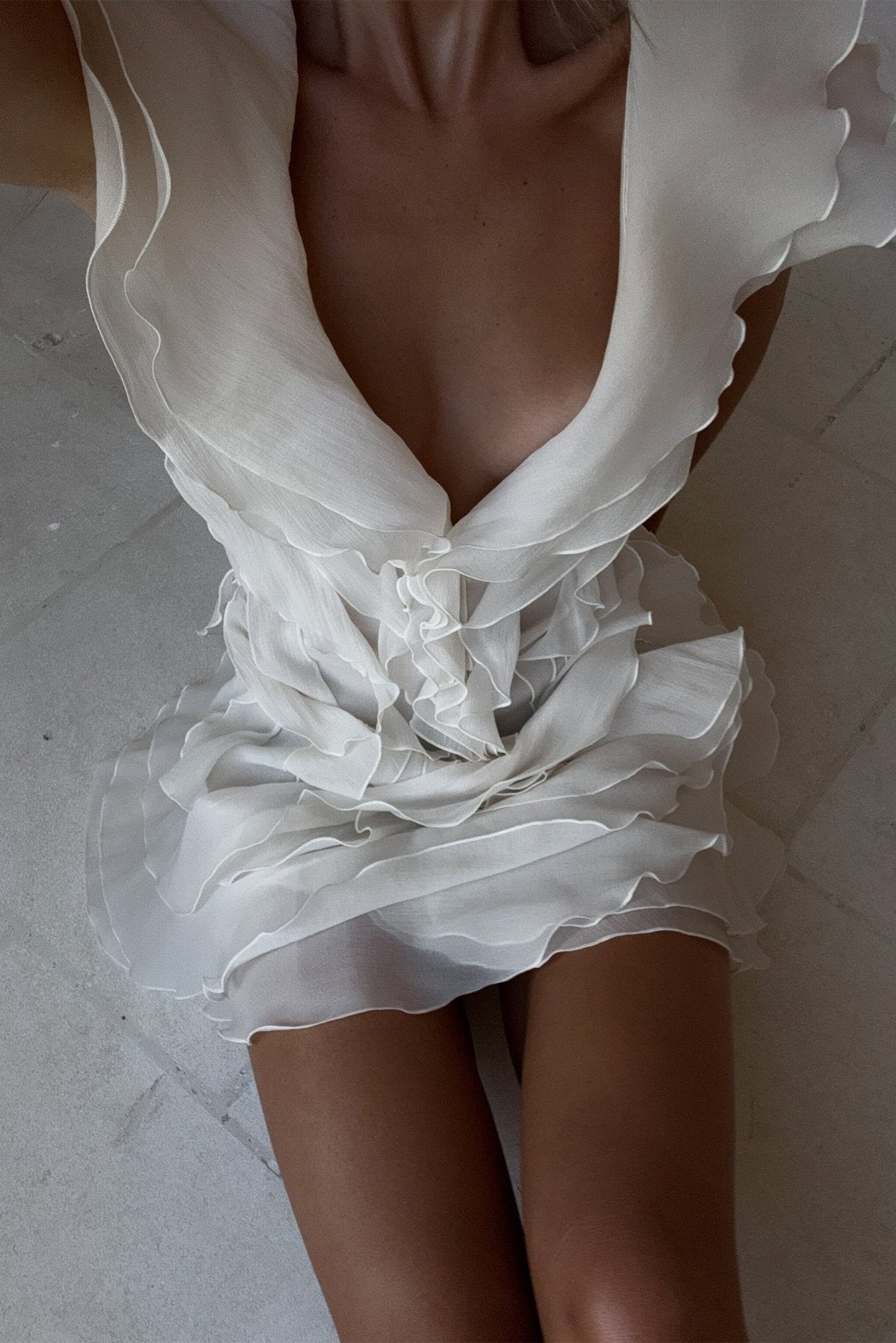 Jasmine Off-Shoulder Ruffled Mini Dress - Ivory Summer Party Dress - Image 2