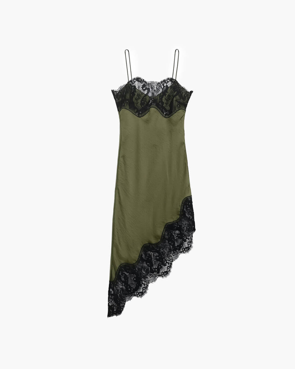 Jenica Lace Satin Slip Dress - Sleeveless Lace Patchwork Asymmetrical Hem - Image 6