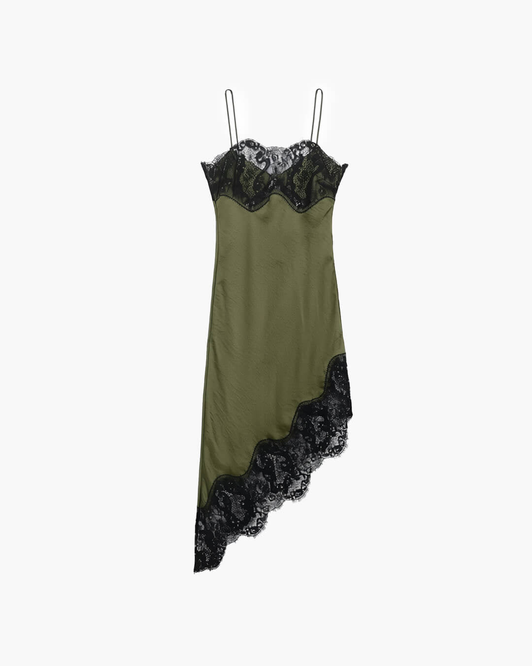 Jenica Lace Satin Slip Dress - Sleeveless Lace Patchwork Asymmetrical Hem - Image 6