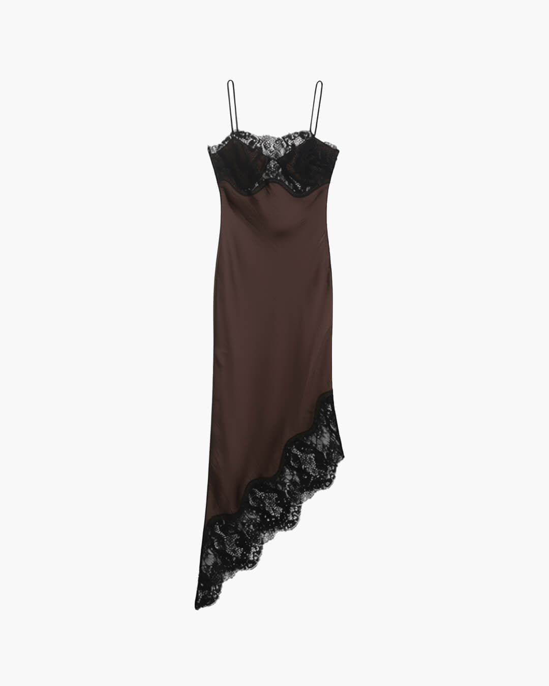 Jenica Lace Satin Slip Dress - Sleeveless Lace Patchwork Asymmetrical Hem
