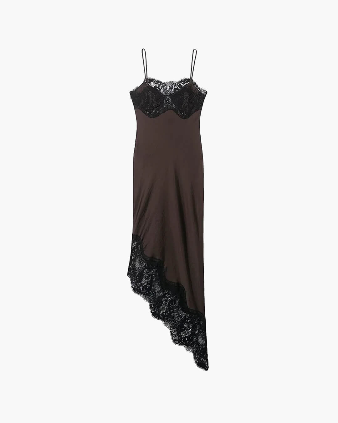 Jenica Lace Satin Slip Dress - Sleeveless Lace Patchwork Asymmetrical Hem - Image 4