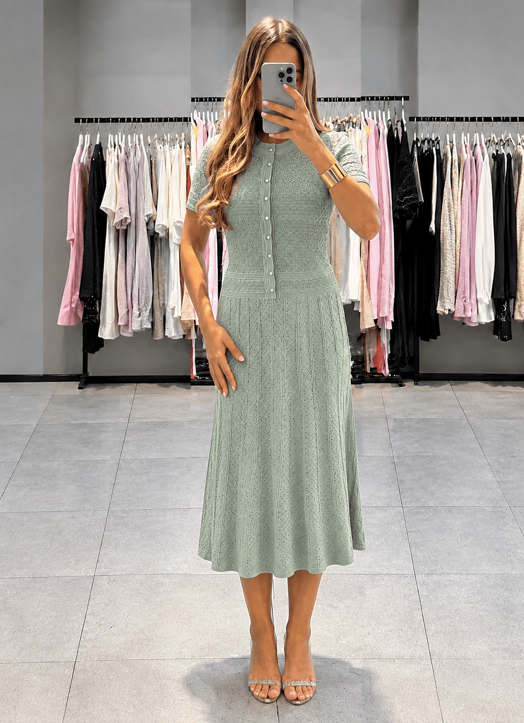 Nicole Knitted Half-Button Midi Dress - Elegant Occasion Dress for Women