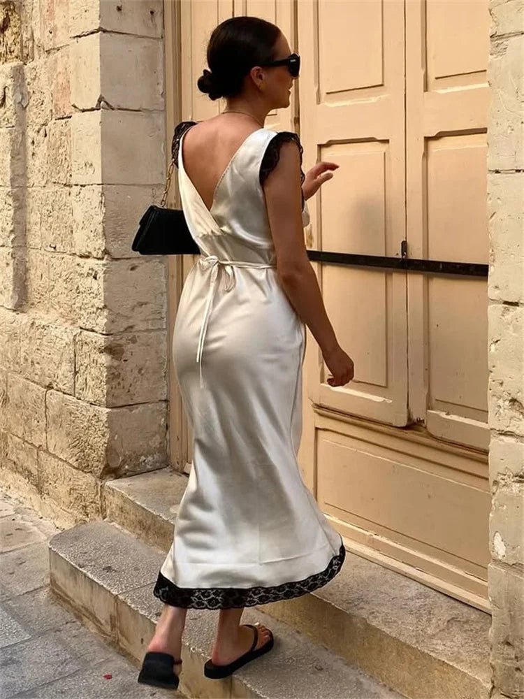 Joanna Satin Lace Long Dress - Elegant Occasion Dress for Women - Image 9