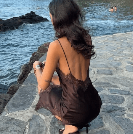 Kara Off-Shoulder Asymmetric Satin Mini Dress - Lace Patchwork Summer Party Dress - Image 4