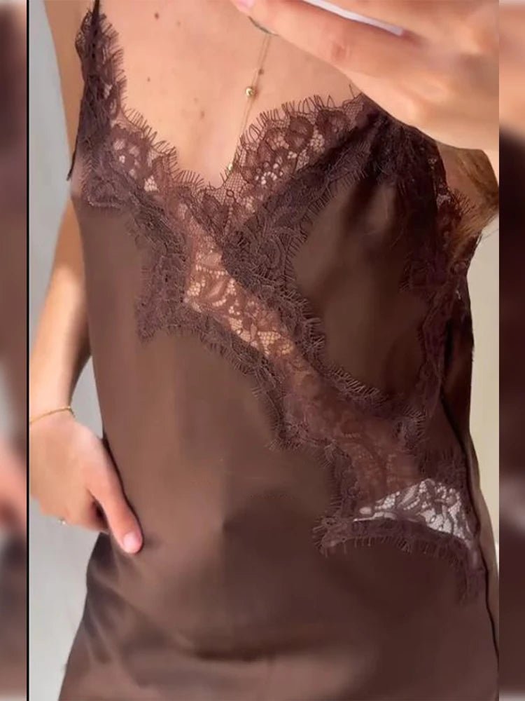 Kara Off-Shoulder Asymmetric Satin Mini Dress - Lace Patchwork Summer Party Dress - Image 17