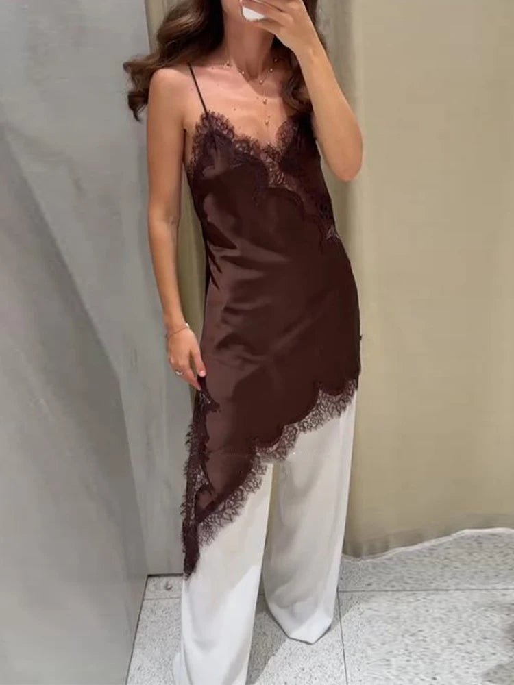 Kara Off-Shoulder Asymmetric Satin Mini Dress - Lace Patchwork Summer Party Dress - Image 16