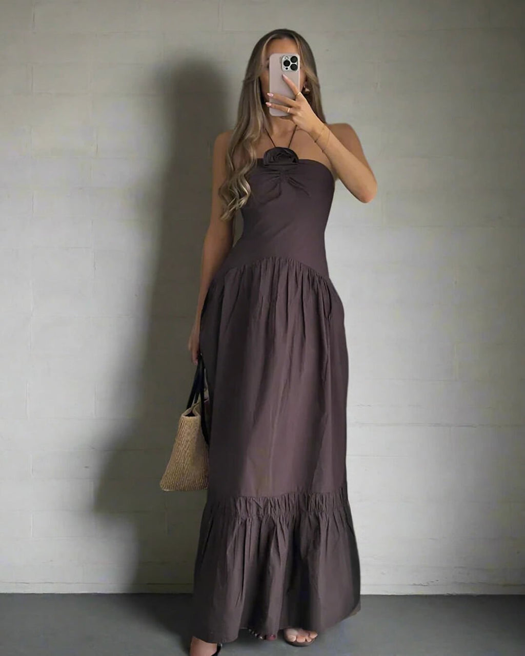 Kate Halterneck Flower Applique Midi Dress - Elegant Occasion Dress for Women - Image 3