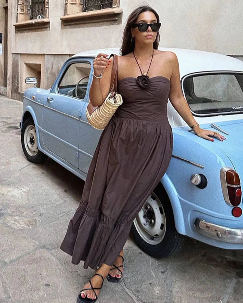 Kate Halterneck Flower Applique Midi Dress - Elegant Occasion Dress for Women - Image 2