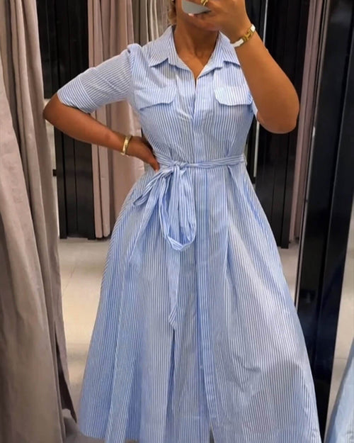 Beatrice Striped Lace-Up Collar Maxi Dress - Elegant Occasion Dress for Women - Image 2