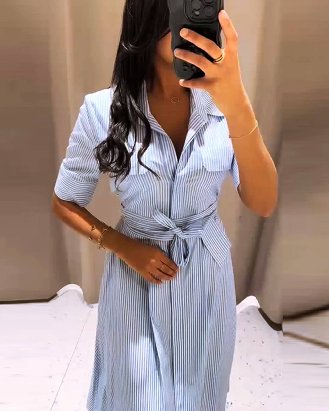 Beatrice Striped Lace-Up Collar Maxi Dress - Elegant Occasion Dress for Women - Image 3