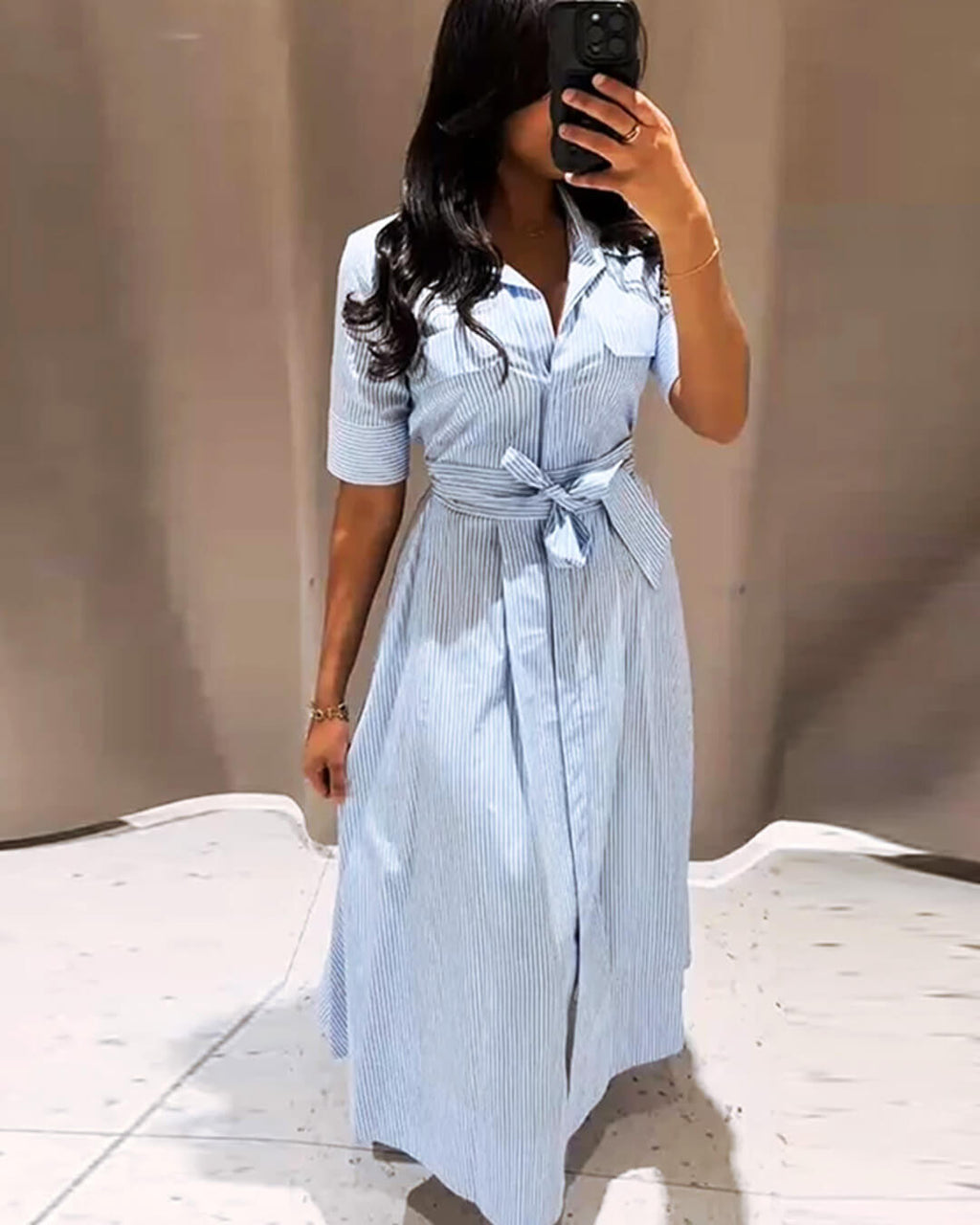 Beatrice Striped Lace-Up Collar Maxi Dress - Elegant Occasion Dress for Women - Image 4