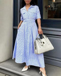 Beatrice Striped Lace-Up Collar Maxi Dress - Elegant Occasion Dress for Women