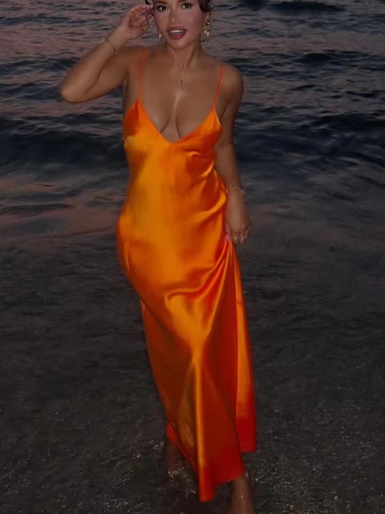 Kirra Satin Backless Maxi Dress for Women - Sleeveless V-Neck Evening Gown - Image 11