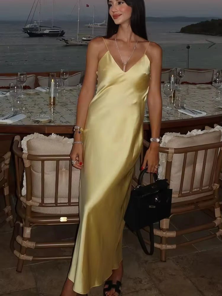 Kirra Satin Backless Maxi Dress for Women - Sleeveless V-Neck Evening Gown - Image 3