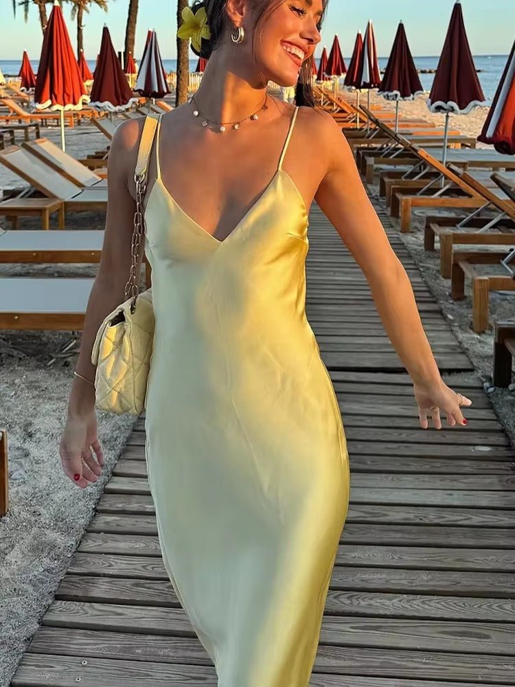 Kirra Satin Backless Maxi Dress for Women - Sleeveless V-Neck Evening Gown - Image 5