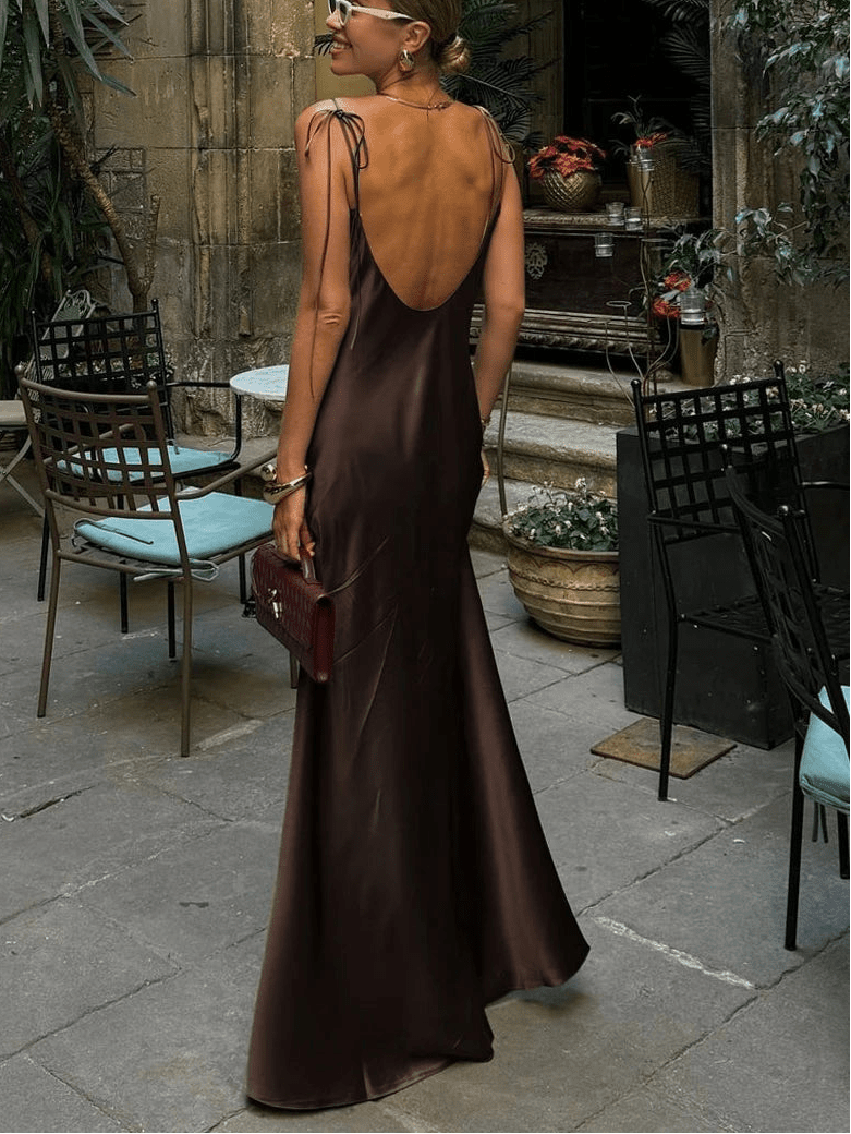 Laura Backless Satin Maxi Dress - Open Back Wedding Guest Style - Image 4