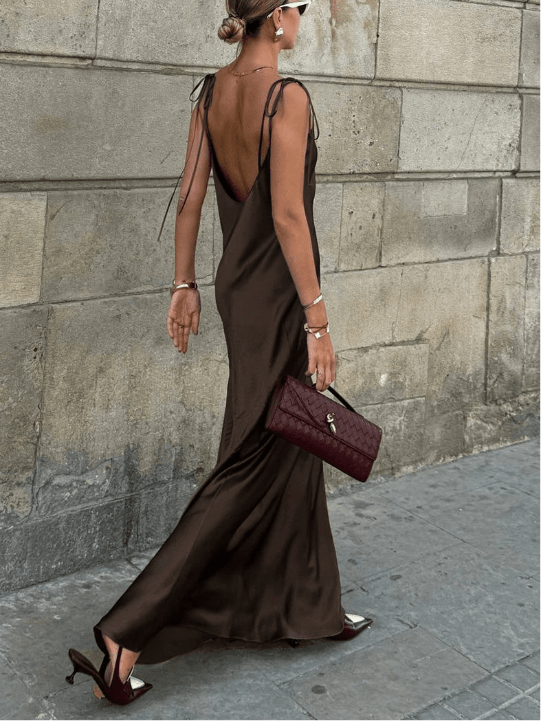 Laura Backless Satin Maxi Dress - Open Back Wedding Guest Style - Image 3