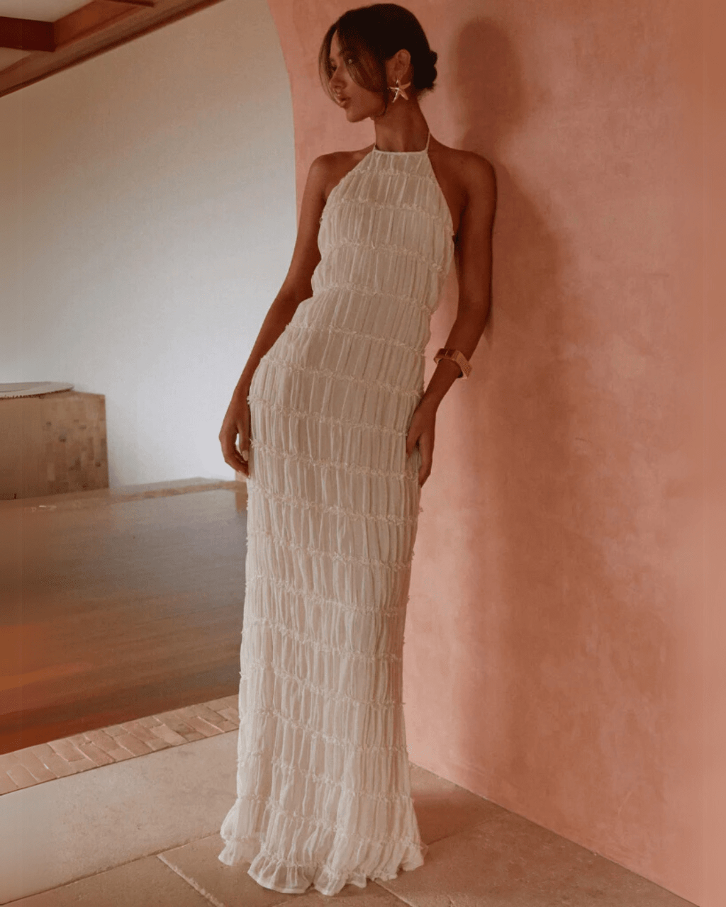 Leslie Backless Sculpted Texture Maxi Dress - Elegant Occasion Dress for Women