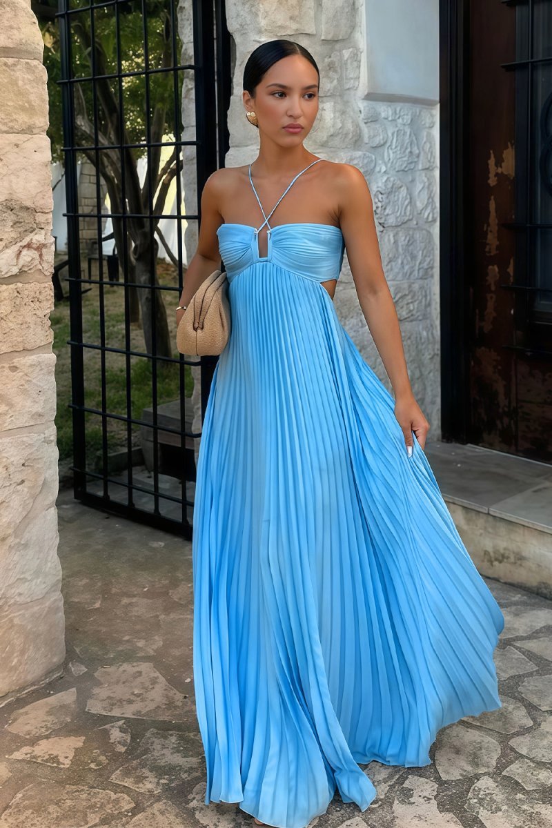 Lindsay Cutout Pleated Maxi Dress for Women - Formal Satin Backless Dress - Image 2
