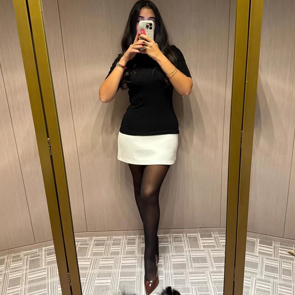 Lisbeth High Neck Color Block Mini Dress - Short Sleeve Party Dress - Image 4
