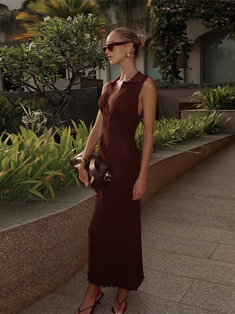 Lise Sleeveless Knitted Pleated Maxi Dress - Elegant Occasion Dress for Women - Image 2