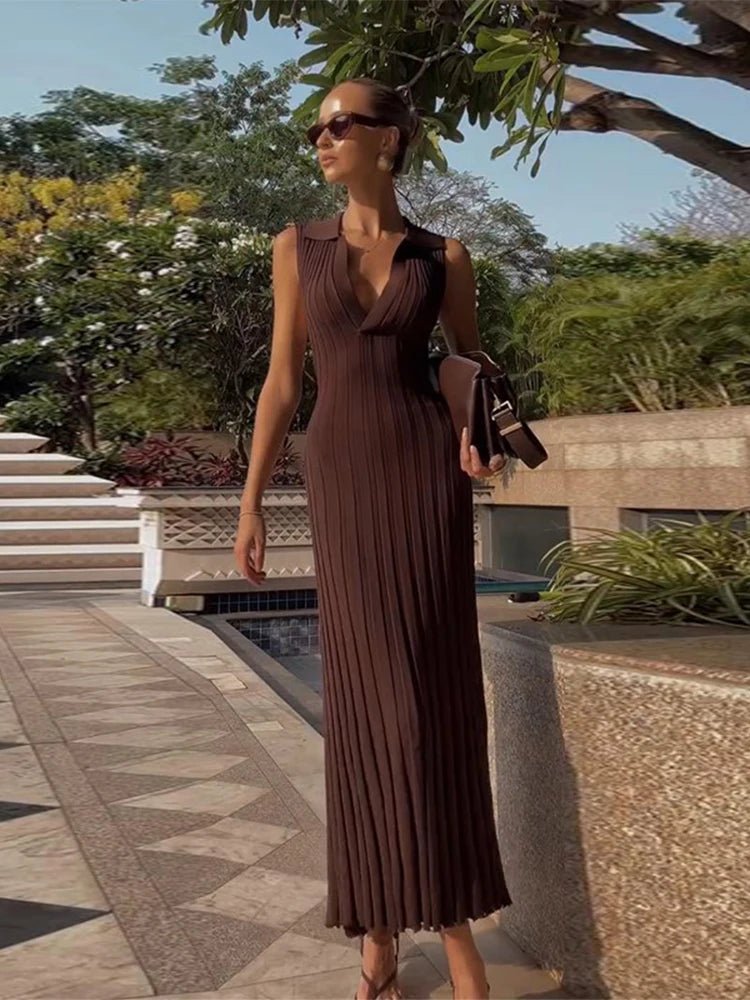 Lise Sleeveless Knitted Pleated Maxi Dress - Elegant Occasion Dress for Women