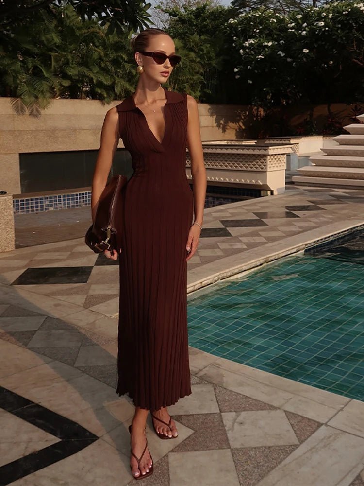 Lise Sleeveless Knitted Pleated Maxi Dress - Elegant Occasion Dress for Women - Image 6