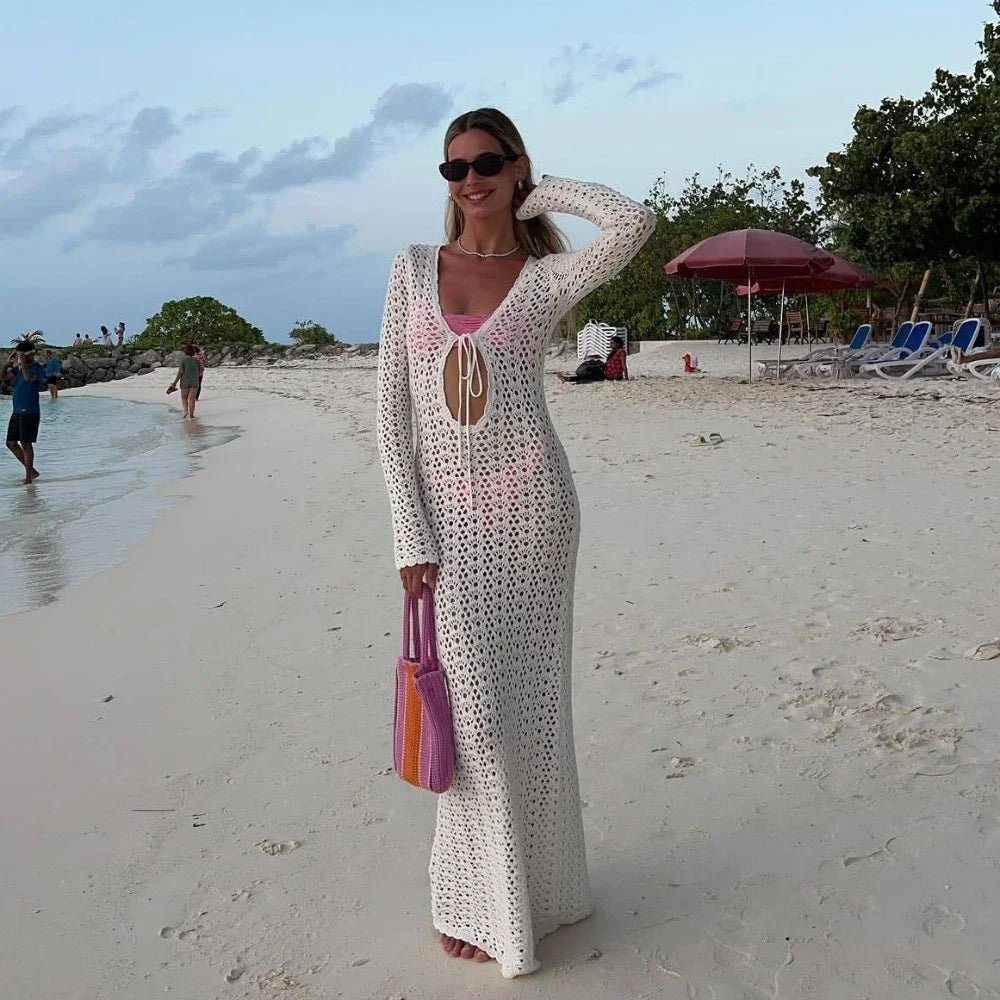 Lori Hollow Out Crochet Beach Dress - Elegant Occasion Dress for Women - Image 3