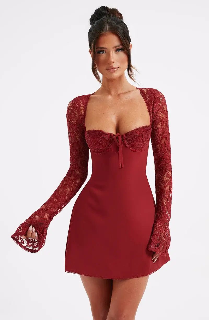 Louise Satin Lace Mini Dress for Women - Cocktail Dress - Image 13