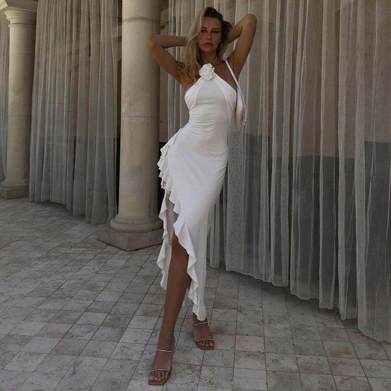 Maricel Ruffle Hem Slit Halter Dress - Elegant Occasion Dress for Women - Image 5